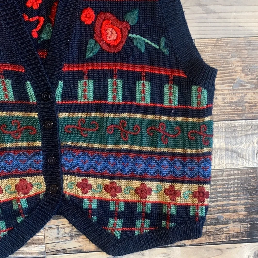 Vintage 1990 Alfred Dunner Floral Wool Blend Western Cardigan Vest